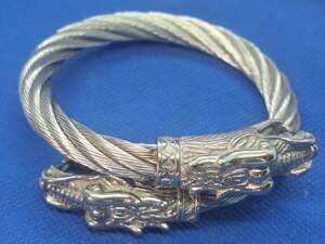 SteeelTime Dragon Head Bracelet Stainless Steel Twisted Cable Bangle Cuff
